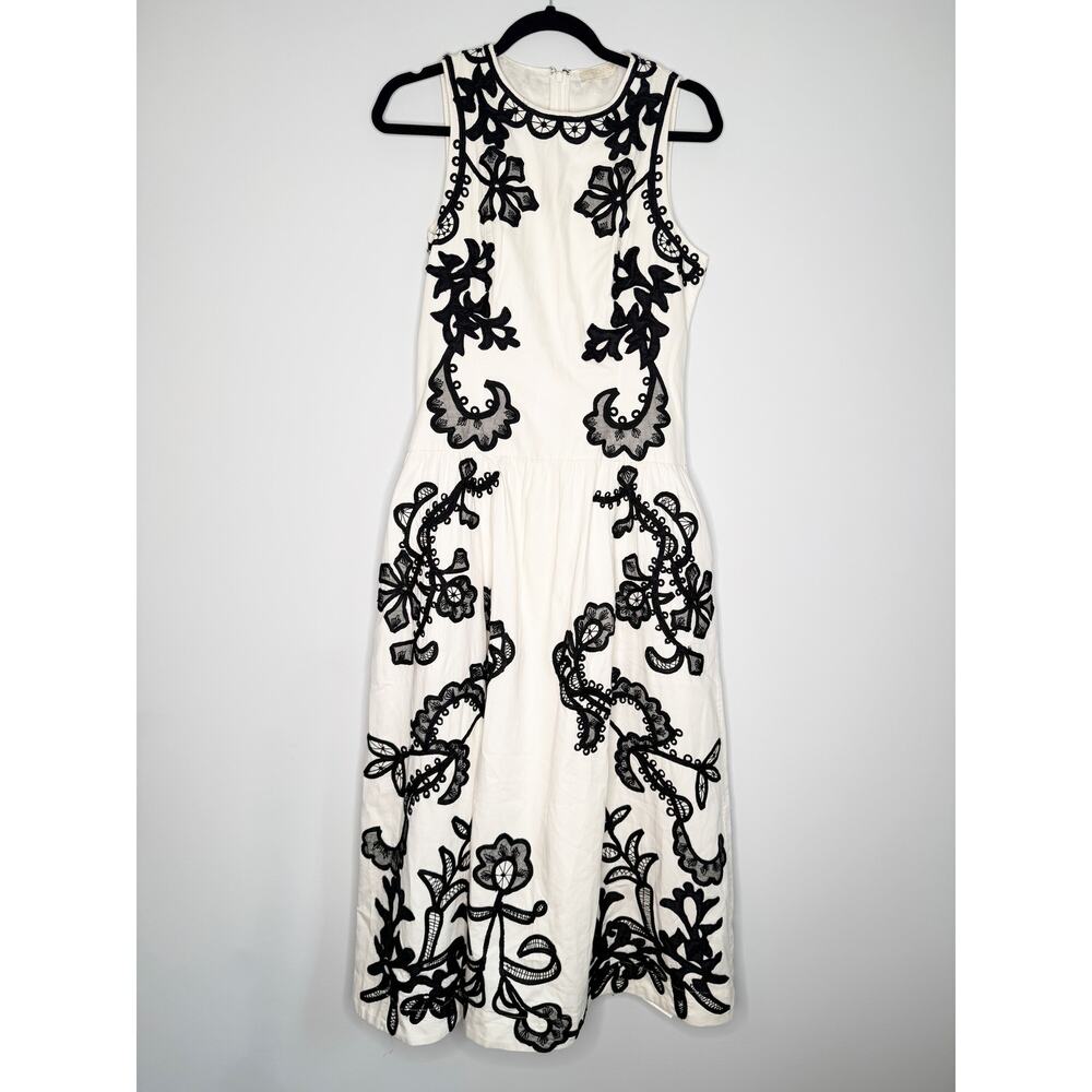 Ulla Johnson Sonali Ivory Black Appliqué Cotton Midi Dress Size 4 - Picture 3 of 9